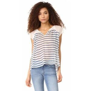 Mes Demoiselles Paris Mathilde Striped Blouse Size 1 Sheer Blue White V Neck